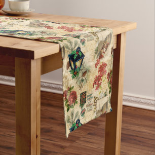 Rustikale Vintage goldenblütige Weihnachtsfeier Ep Großer Tischläufer