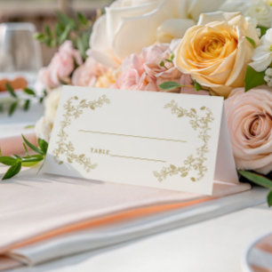 Rustikale Vintage Goldflorrahmen-Hochzeit Platzkarte