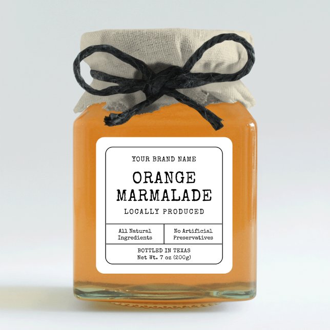 Rustikale Vintage hausgemachte Konservierung Jar S Quadratischer Aufkleber (Rustic black and white small square jar labels with vintage fonts & minimalist layout)