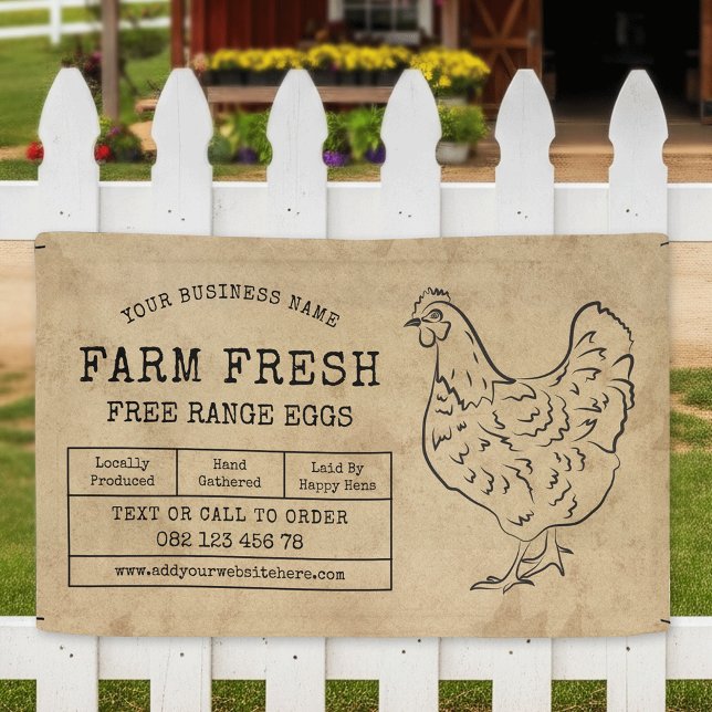 Rustikale Vintage Hennenfarm Marketing "Frische Ei Banner (rustic farm fresh eggs outdoor marketing banner with kraft paper effect and hand drawn chicken)