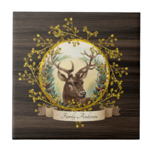 Rustikale Vintage-Hirsch-Dekoration personalisiert Fliese