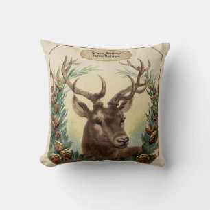Rustikale Vintage-HIRSCH-Weihnachtsdekoration pers Kissen