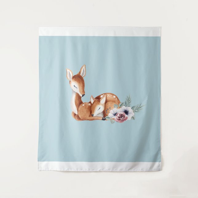 Rustikale Vintage Hirschblüte Wandteppich (Vorderseite)