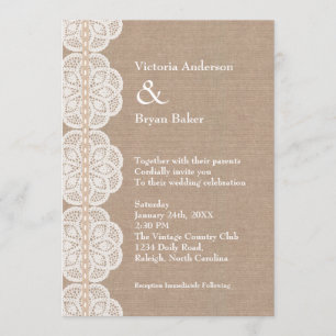 Rustikale Vintage-Hochzeitseinladung mit Häkeldeck Einladung