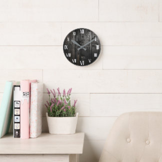 Rustikale Vintage-Holzbauernhaus-Schwarz Runde Wanduhr