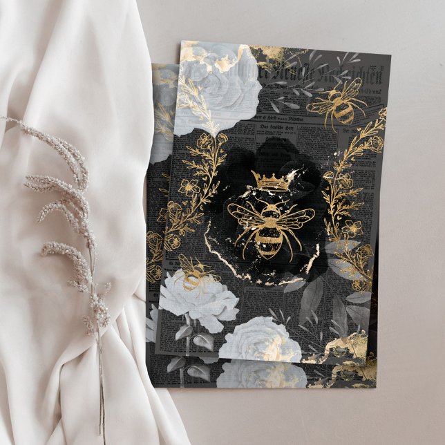 Rustikale Vintage Honigbienen und blumengeschmückt Seidenpapier (Rustic Vintage Honey Bees & Floral Roses Decoupage Tissue Paper)