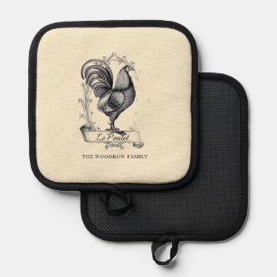 Rustikale Vintage-Hühnchen-Familienname-Farm  Topflappen