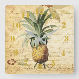 Rustikale Vintage-Kalligrafie-Ananas-Ornamentik Quadratische Wanduhr