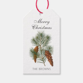 Rustikale Vintage Kiefernzweige & Pinecones Geschenkanhänger
