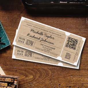 Rustikale Vintage-Kinokarte mit RSVP-QR-Code Einladung