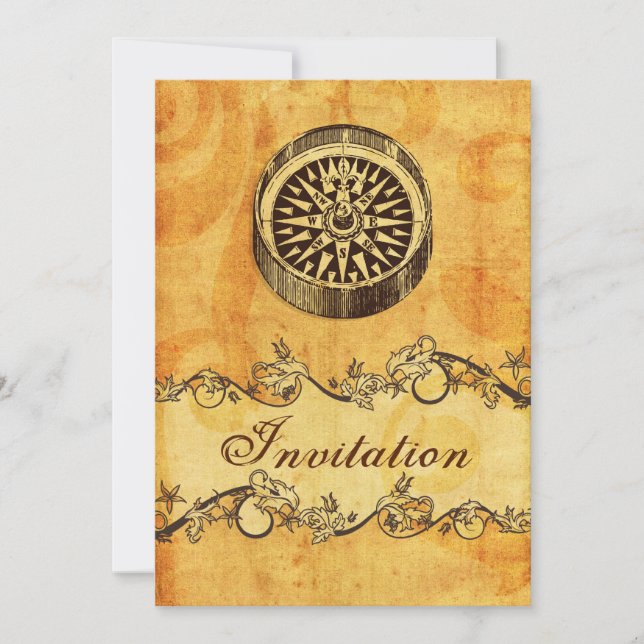 rustikale, Vintage, kompass nautische Hochzeit läd Einladung (Vorderseite)