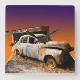 rustikale Vintage Kraftfahrzeuge und Garagen, Quadratische Wanduhr