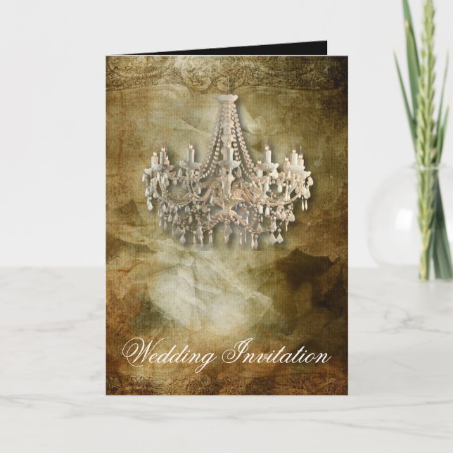rustikale Vintage Kronleuchter-Hochzeit Einladung (Vorderseite)