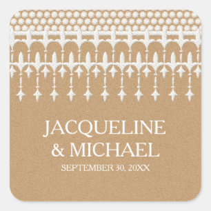 Rustikale, Vintage Lace Kraft Papierschrift Typogr Quadratischer Aufkleber