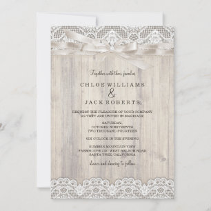 Rustikale Vintage Lace & Wood Wedding Einladung