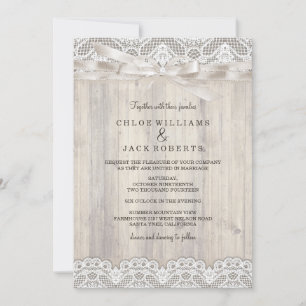 Rustikale Vintage Lace & Wood Wedding Einladung