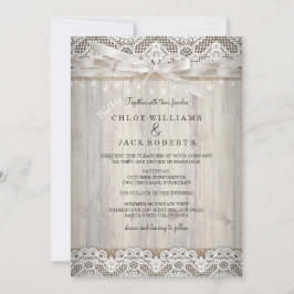 Rustikale Vintage Lace Wood Wedding Lights Einladung