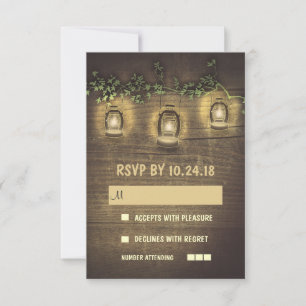 rustikale Vintage Laternen aus Holz Hochzeitskarte RSVP Karte