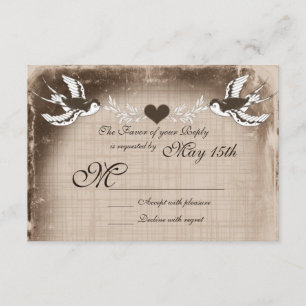Rustikale Vintage Liebesvögel Hochzeitskarten RSVP Karte