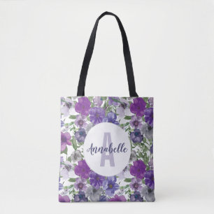 Rustikale Vintage Lila Floral-Aquarellfarben-Monog