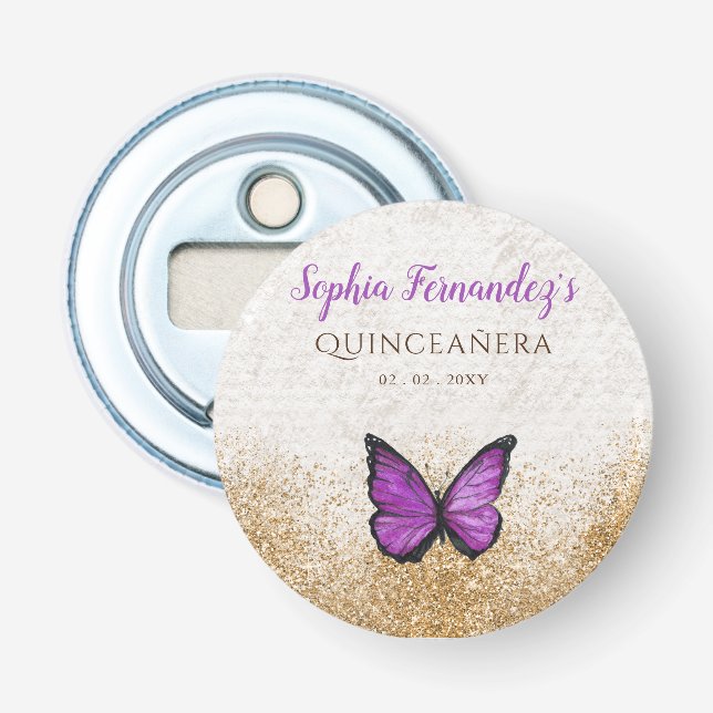 Rustikale Vintage Lila Goldschmetterling Flaschenöffner (Vorderseite)