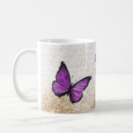 Rustikale Vintage Lila Goldschmetterling Kaffeetasse