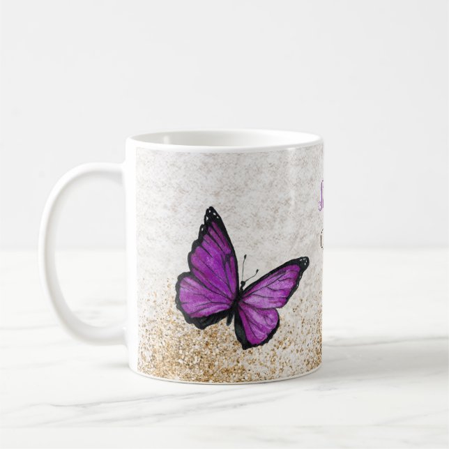 Rustikale Vintage Lila Goldschmetterling Kaffeetasse (Links)