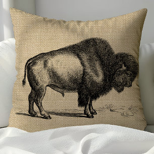 Rustikale Vintage Linie Art Buffalo Kissen