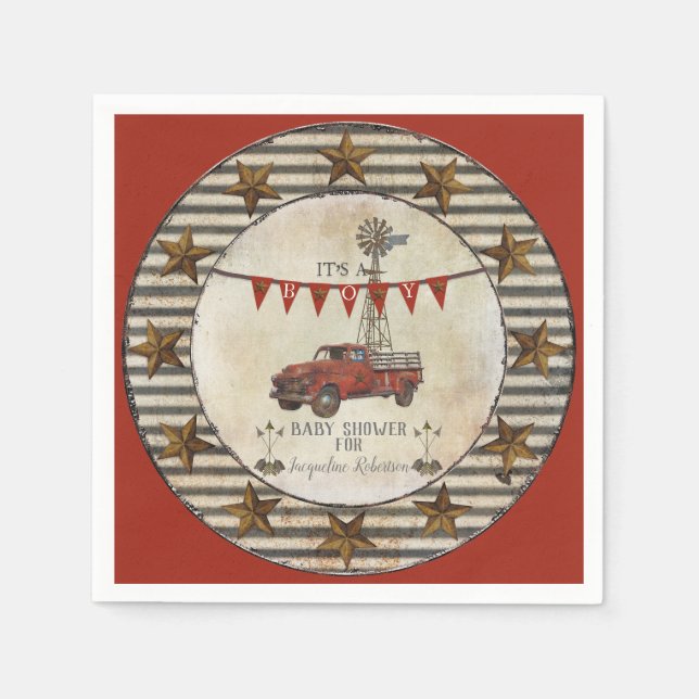 Rustikale Vintage LKW Bauernhof Star Baby Dusche Serviette (Vorderseite)