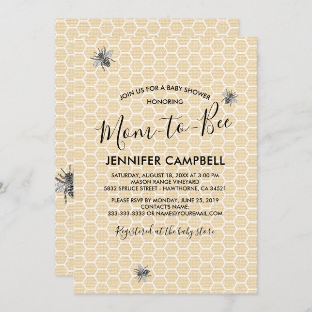 Rustikale Vintage Mama zur BienenBaby-Dusche Einladung (Vorne/Hinten)