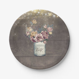 Rustikale Vintage Mauve und Gold Floral Mason Jar Pappteller