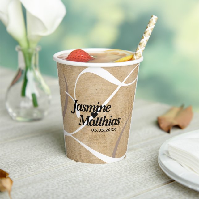 Rustikale, Vintage Mongram Burlap Wedding Pappbecher (In Situ)