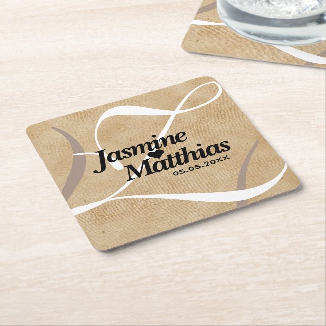 Rustikale, Vintage Mongram Burlap Wedding Rechteckiger Pappuntersetzer (angewinkelt)