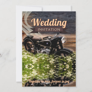 Rustikale Vintage-Motorrad-Hochzeit 5x7 Einladung