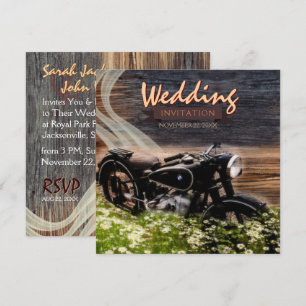 Rustikale Vintage-Motorrad-Hochzeitseinladungen Einladung