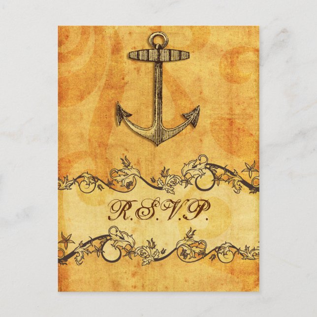 rustikale, Vintage, nautische Hochzeit Rsvp Einladungspostkarte (Vorderseite)