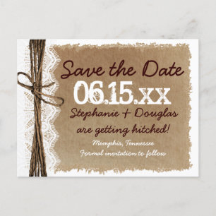 Rustikale Vintage-Papier-Save-the-Date-Postkarten Ankündigungspostkarte