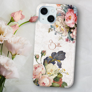 Rustikale Vintage Personalisierte Rose & Iris iPhone 15 Hülle