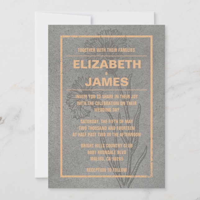 Rustikale Vintage Pfirsichhochzeit Einladung (Vorderseite)