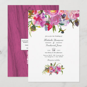 Rustikale Vintage Pink Peonies QR Code UAWG Weddin Einladung