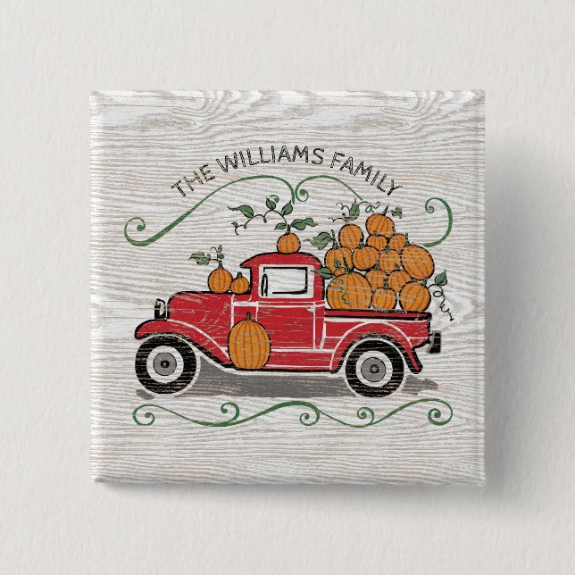 Rustikale Vintage Red Truck Pumpkins Button (Vorderseite)