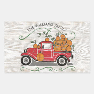 Rustikale Vintage Red Truck Pumpkins Rechteckiger Aufkleber