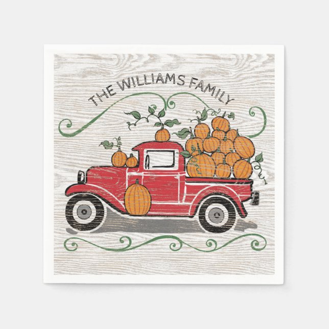 Rustikale Vintage Red Truck Pumpkins Serviette (Vorderseite)