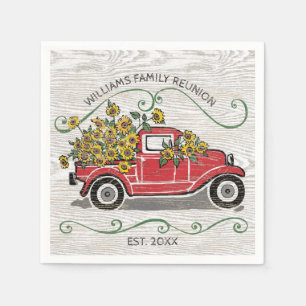 Rustikale Vintage Red Truck Sunflowers Familie Wie Serviette