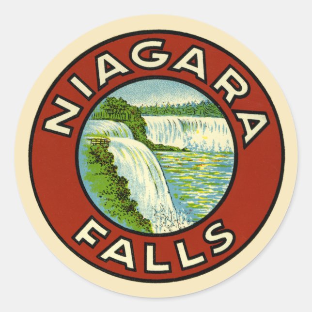 Rustikale Vintage Reise Old Niagara Falls Runder Aufkleber (Vorderseite)