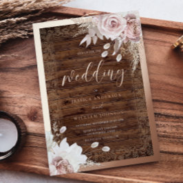 Rustikale Vintage-Rosé-Blumen-Roségold-Hochzeit Folieneinladung