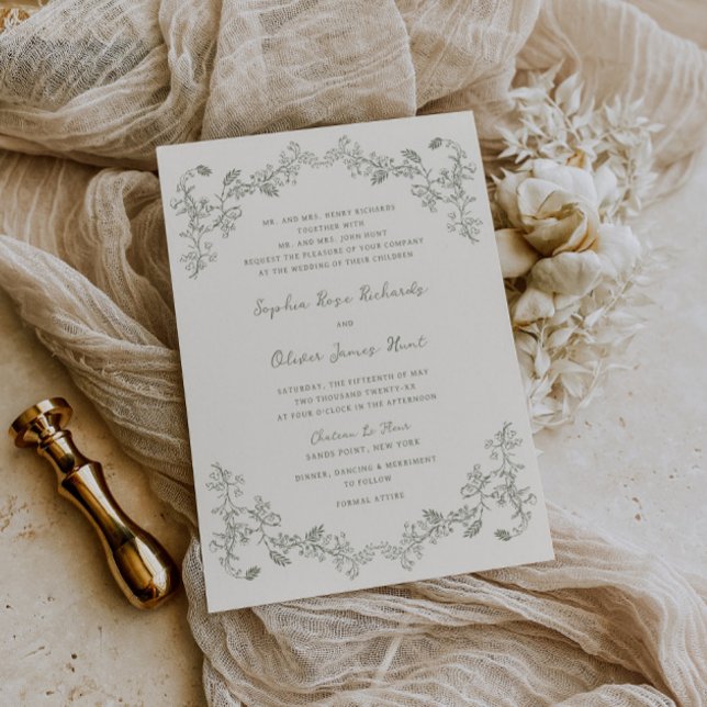 Rustikale Vintage Sage Blumenstrasse Kunstversamml Einladung (Von Creator hochgeladen)