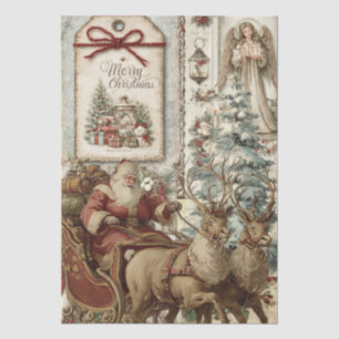 Rustikale Vintage-Santa-Claus-Collage-Decoupage Seidenpapier