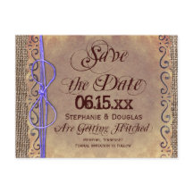 Rustikale Vintage-Save-the-Date-Postkarten in Lila