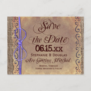 Rustikale Vintage Save the Date Postkarten Lila